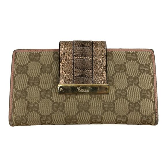 Gucci GG Tan Canvas Python Strap and Pink Trim Continental Wallet / Purse wallet - Picture 14 of 14